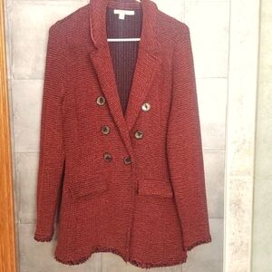 Chico's knit womens blazer tweed coatigan red brick  size One 1